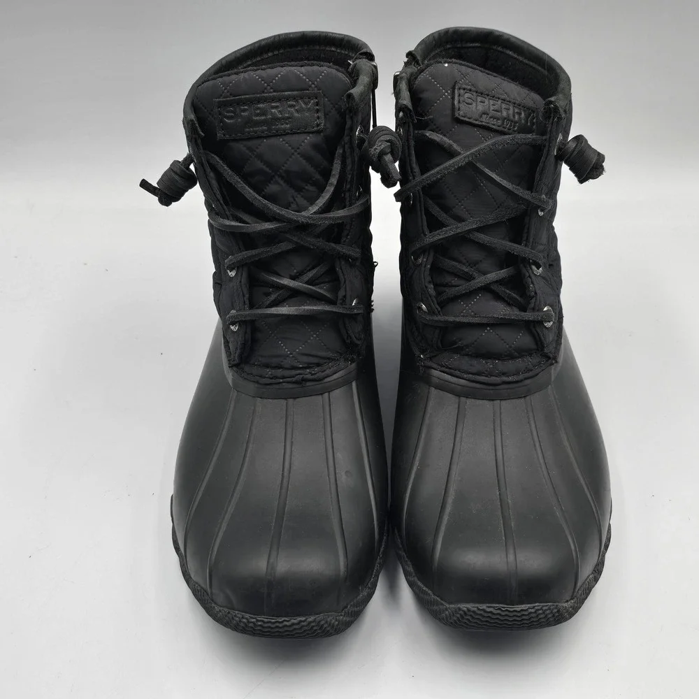 Sperry Utility Boots Women 8 Saltwater Quilted Waterproof Duck Black EUC Durable